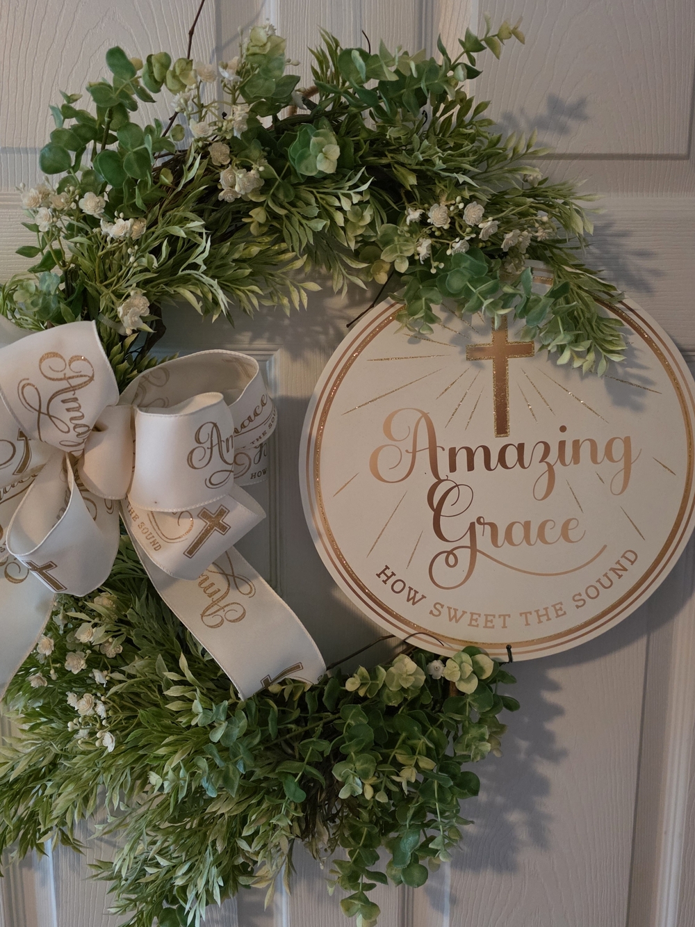Amazing Grace Greenery Wreath with Ribbon Accent